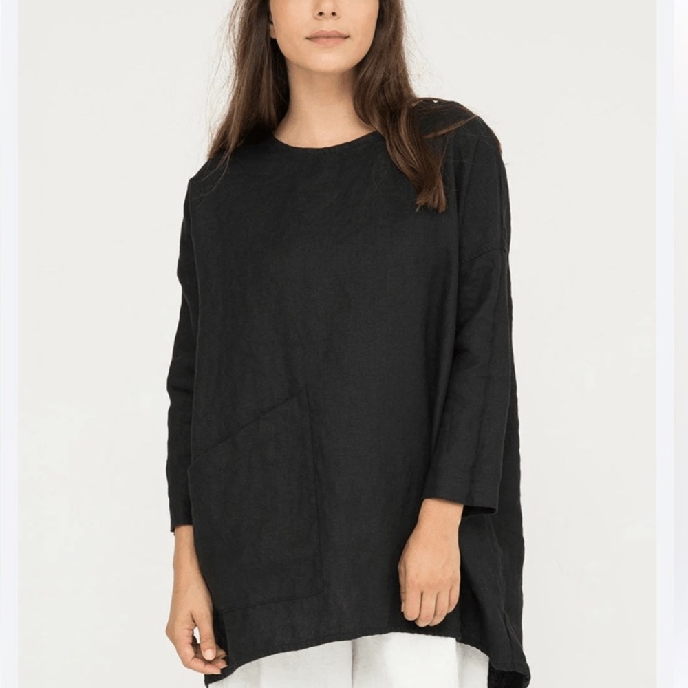 Elizabeth Suzann Long Sleeve Harper Tunic Midweight Linen Black One Size Plus